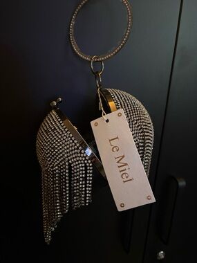 Le Miel Crystal Fringe Wristlet / Cross Body Bag - Silver